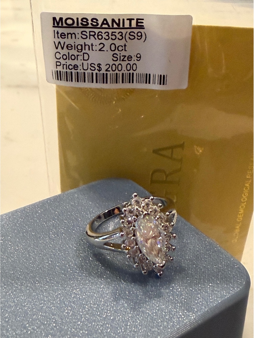 Moissanite Silver Tone Marquise Halo Ring Size 9